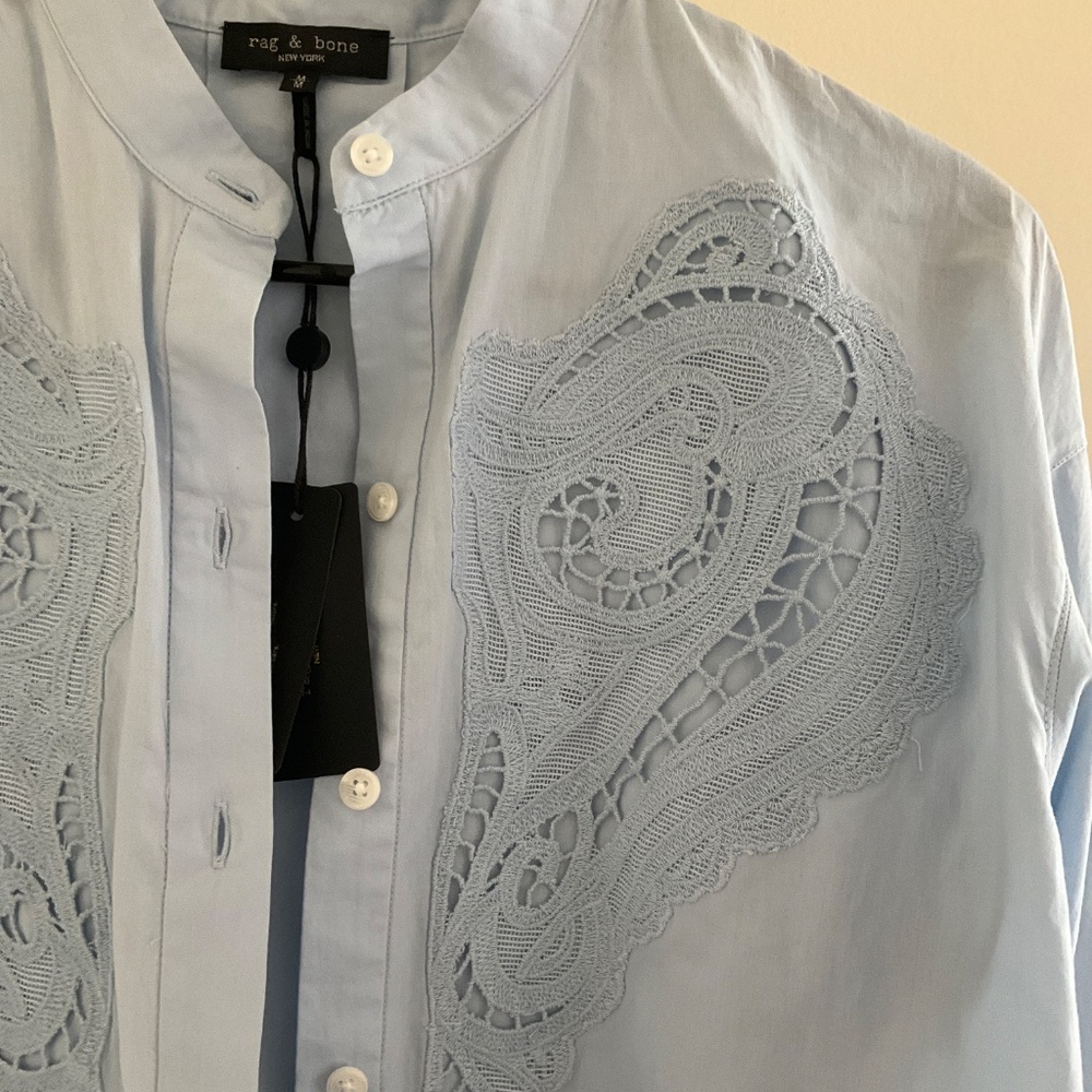 RAG & BONE AINSLEY LACE SHIRT LIGHT BLUE - Picture 7 of 7